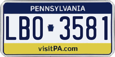 PA license plate LBO3581
