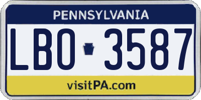 PA license plate LBO3587