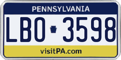 PA license plate LBO3598