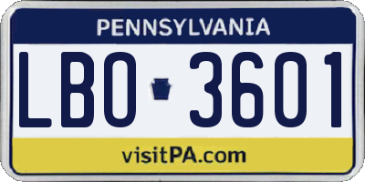 PA license plate LBO3601
