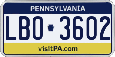 PA license plate LBO3602