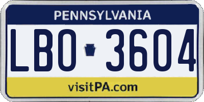 PA license plate LBO3604