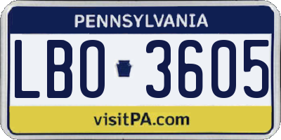 PA license plate LBO3605