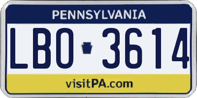 PA license plate LBO3614