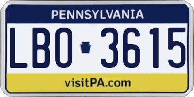 PA license plate LBO3615