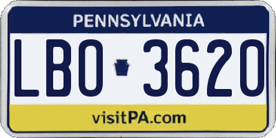 PA license plate LBO3620