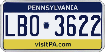 PA license plate LBO3622