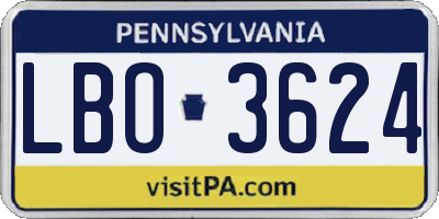 PA license plate LBO3624