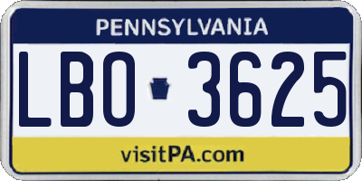 PA license plate LBO3625