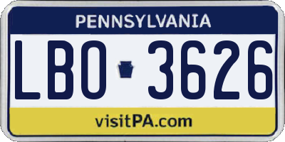 PA license plate LBO3626