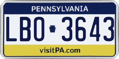 PA license plate LBO3643