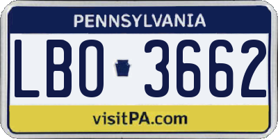PA license plate LBO3662