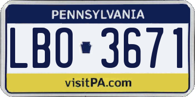 PA license plate LBO3671
