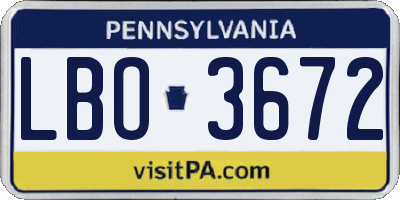 PA license plate LBO3672