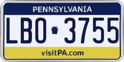 PA license plate LBO3755