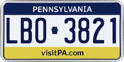 PA license plate LBO3821