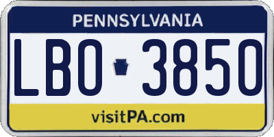 PA license plate LBO3850