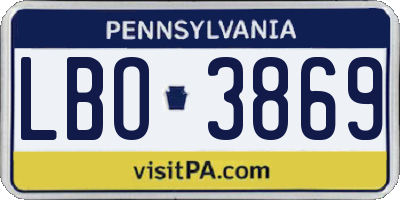 PA license plate LBO3869