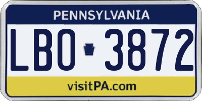 PA license plate LBO3872