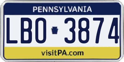 PA license plate LBO3874