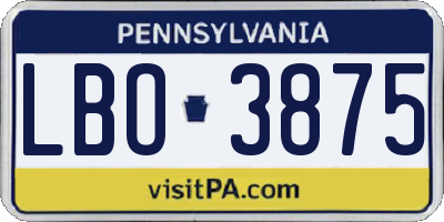 PA license plate LBO3875
