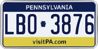 PA license plate LBO3876