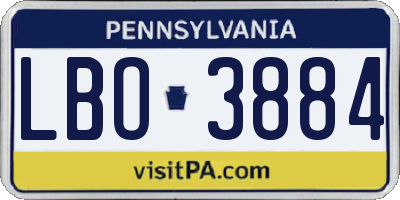 PA license plate LBO3884