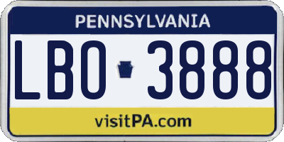 PA license plate LBO3888