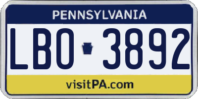 PA license plate LBO3892