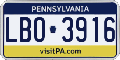 PA license plate LBO3916