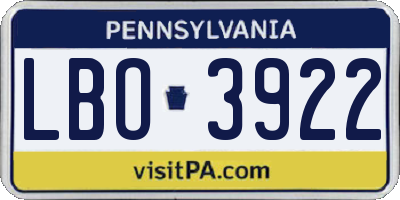 PA license plate LBO3922