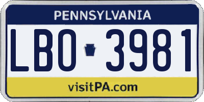 PA license plate LBO3981