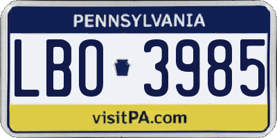 PA license plate LBO3985