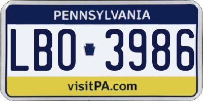 PA license plate LBO3986