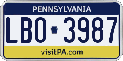 PA license plate LBO3987