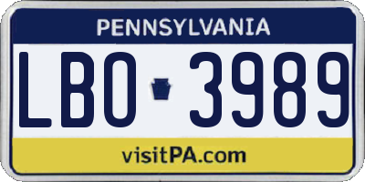 PA license plate LBO3989