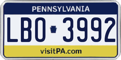 PA license plate LBO3992