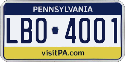 PA license plate LBO4001