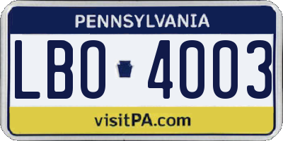 PA license plate LBO4003