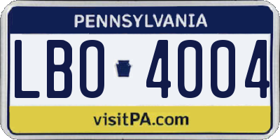 PA license plate LBO4004