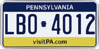 PA license plate LBO4012