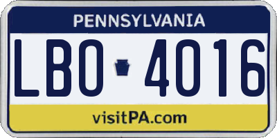PA license plate LBO4016