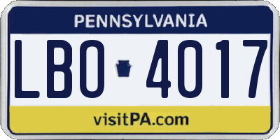 PA license plate LBO4017