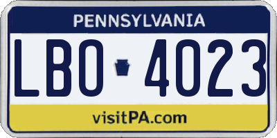 PA license plate LBO4023