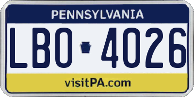 PA license plate LBO4026