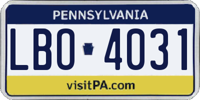 PA license plate LBO4031