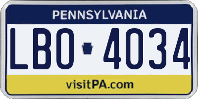 PA license plate LBO4034
