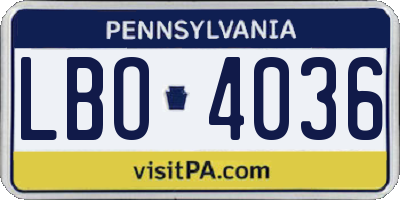 PA license plate LBO4036