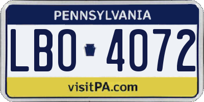 PA license plate LBO4072