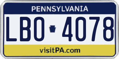 PA license plate LBO4078